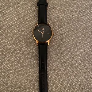 Black leather strap womens MVMT watch